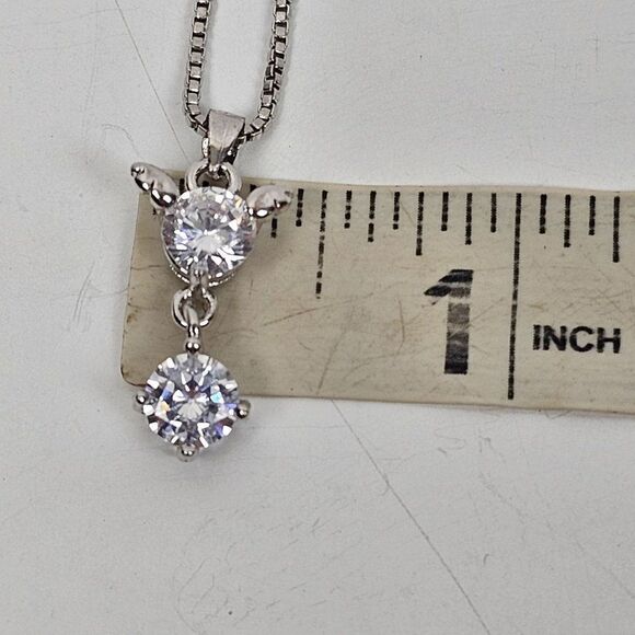 S 925 Sterling Silver Cubic Zirconia Drop Pendant Box Chain Necklace Cat Mouse - Picture 10 of 15